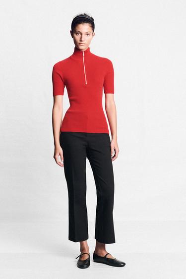 FITTED RIBBED KNIT TOP - Red by Zara