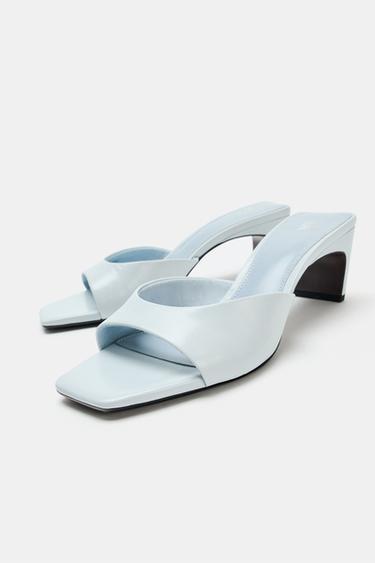 LEATHER HEELED MULES - Light Blue by Zara - Image 4
