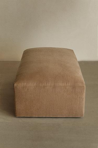 WASHED LINEN POUF - Brick by Zara