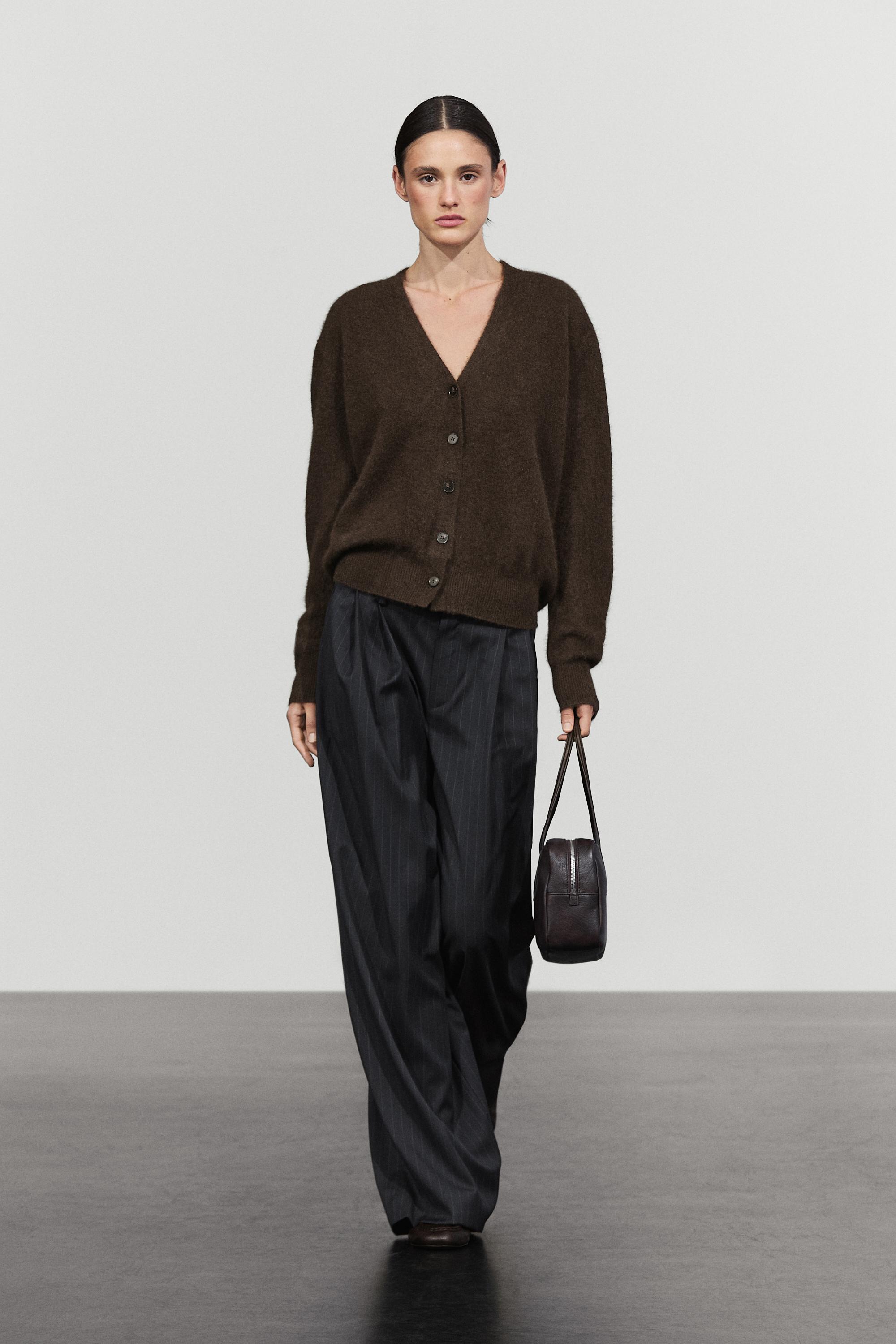 Brushed wool-blend V-neck knit cardigan
