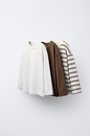 3-PACK OF PLAIN AND STRIPED T-SHIRTS - Brown by Zara