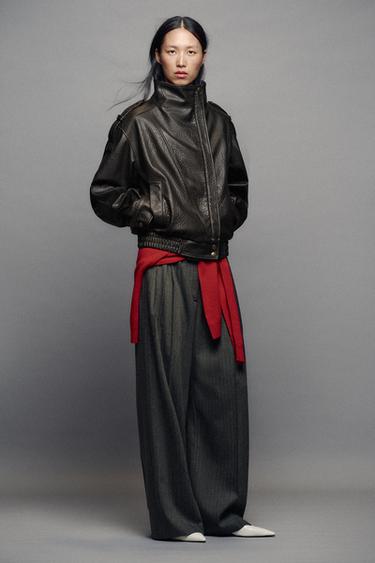 BLOUSON BOMBER EN MATIÈRE SYNTHÉTIQUE - Marron foncé de Zara