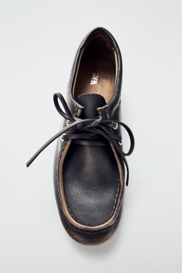 LEATHER DECK LOAFERS - Brown by Zara