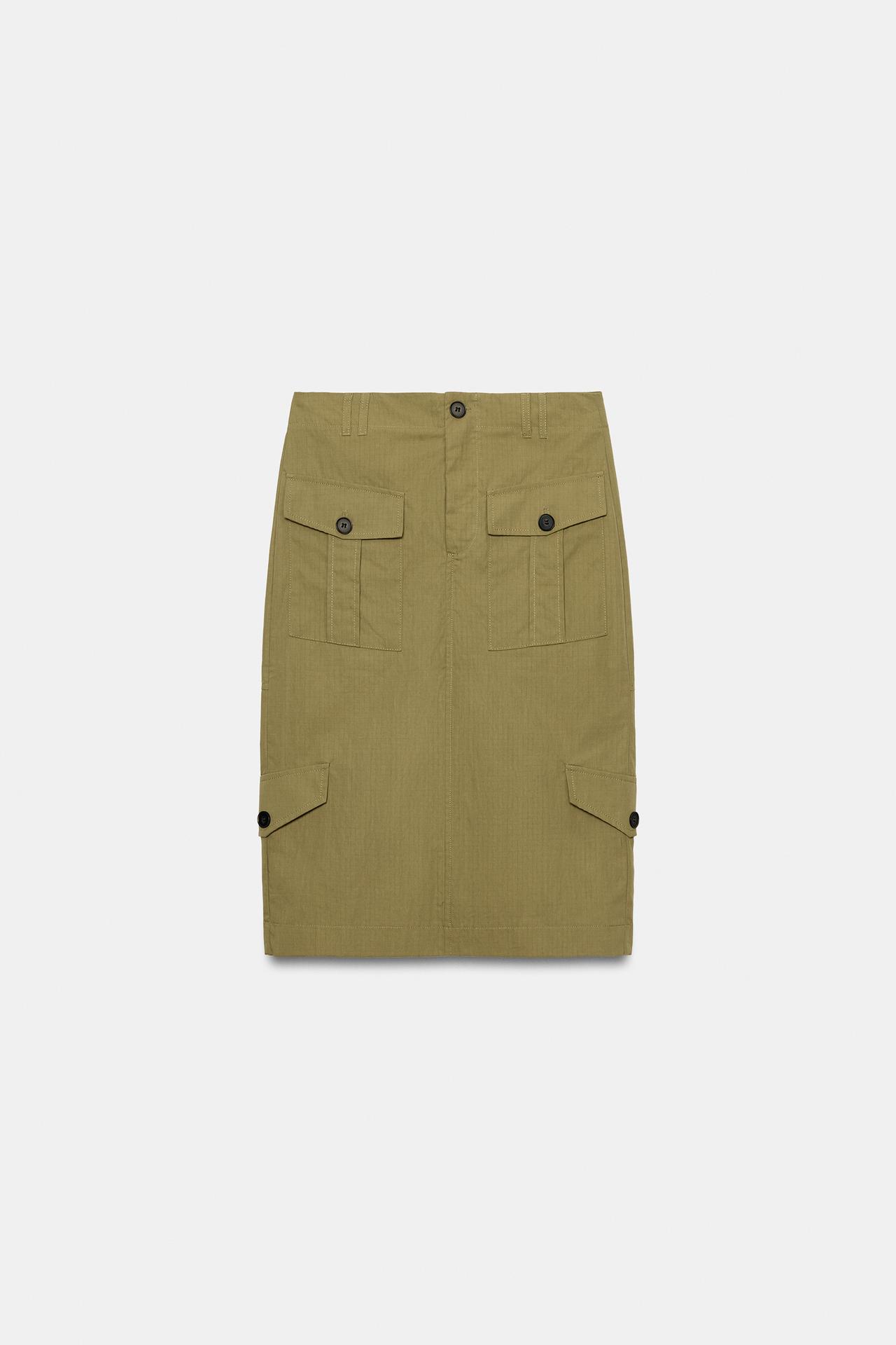 MIDI SKIRT WITH POCKETS — Khaki