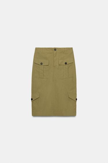 MIDI SKIRT WITH POCKETS — Khaki 2
