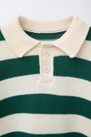 STRIPED POLO SWEATER - Ecru / Green by Zara - Image 2