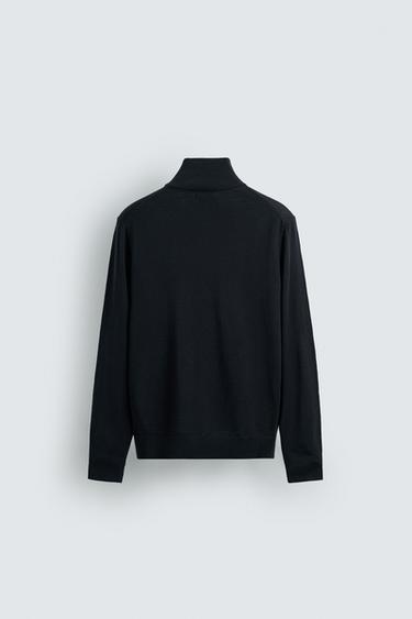 100% WOOL QUARTER-ZIP SWEATER - Navy blue by Zara