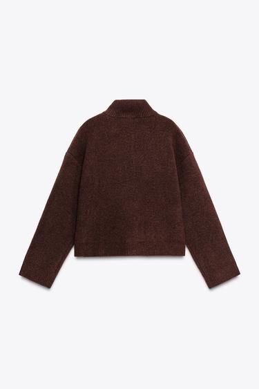 HIGH NECK KNIT CARDIGAN - Brown by Zara - Image 7