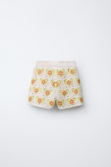 CROCHET BERMUDA SKORT - Green / Ecru by Zara - Image 1