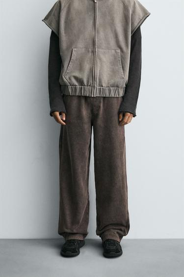 FADED WIDE-LEG JOGGER TROUSERS - Brown by Zara - Image 1