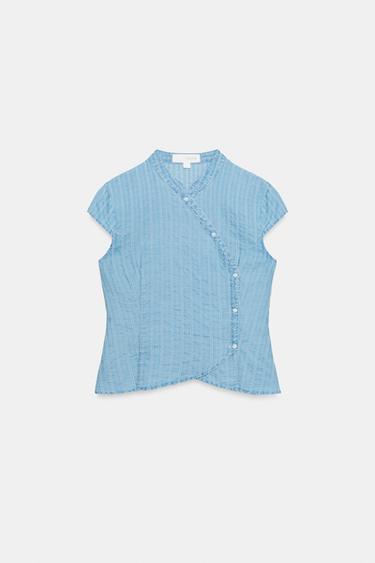 CAMISA CRUZADA BOTONES - Azul claro de Zara - Imagen 0