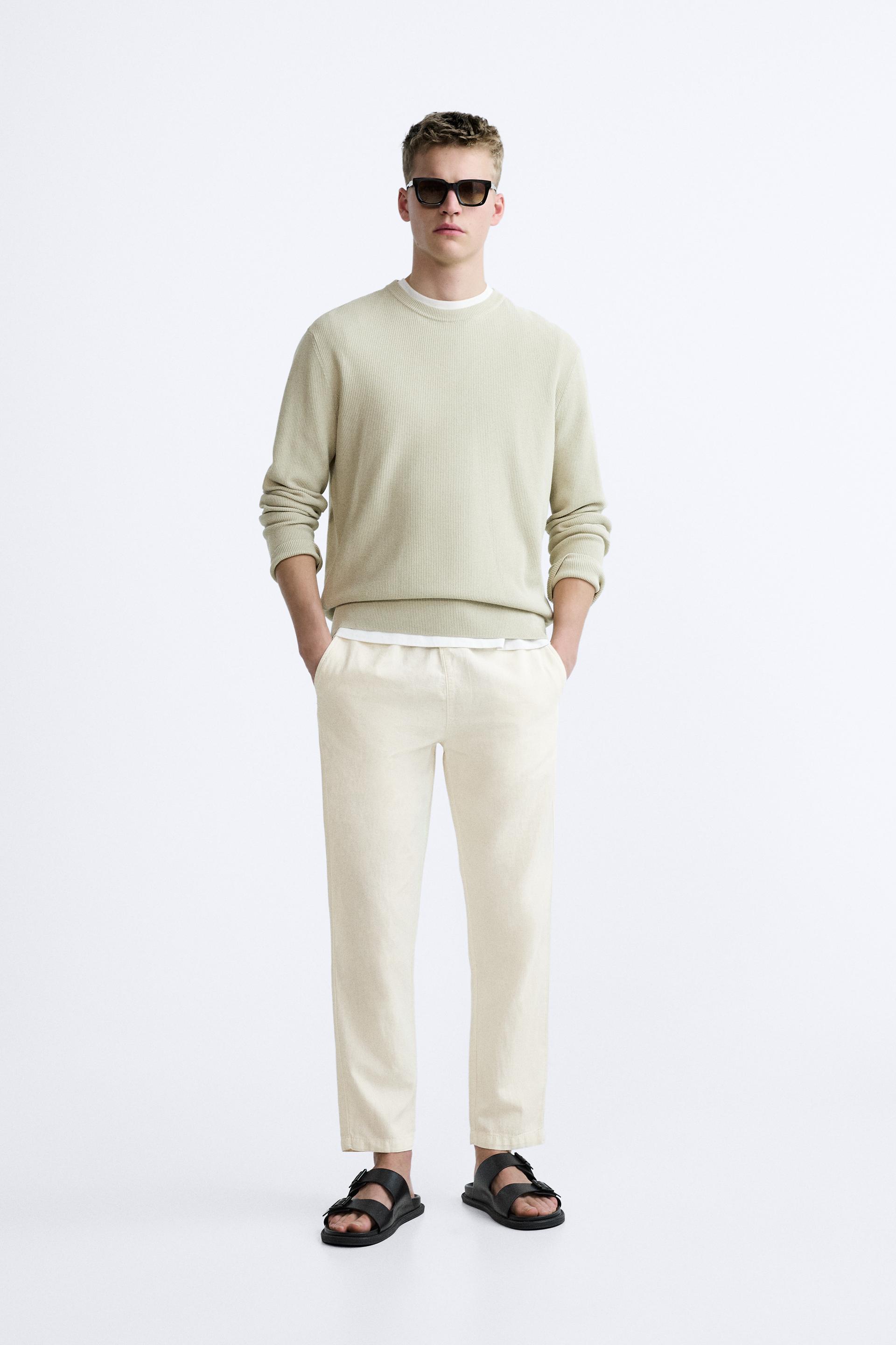 LINEN - VISCOSE TROUSERS - Oyster-white