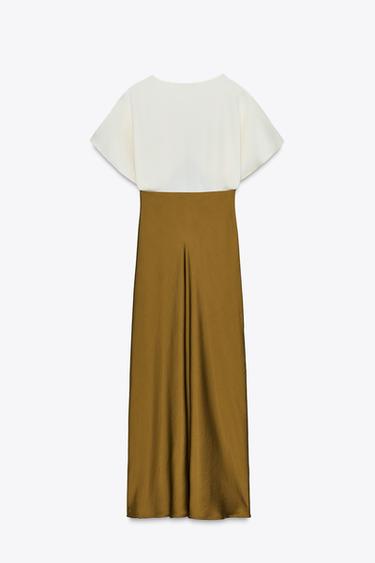 ROBE MIDI SATINÉE DENTELLE CONTRASTÉE - écru/vert kaki de Zara - Image 2