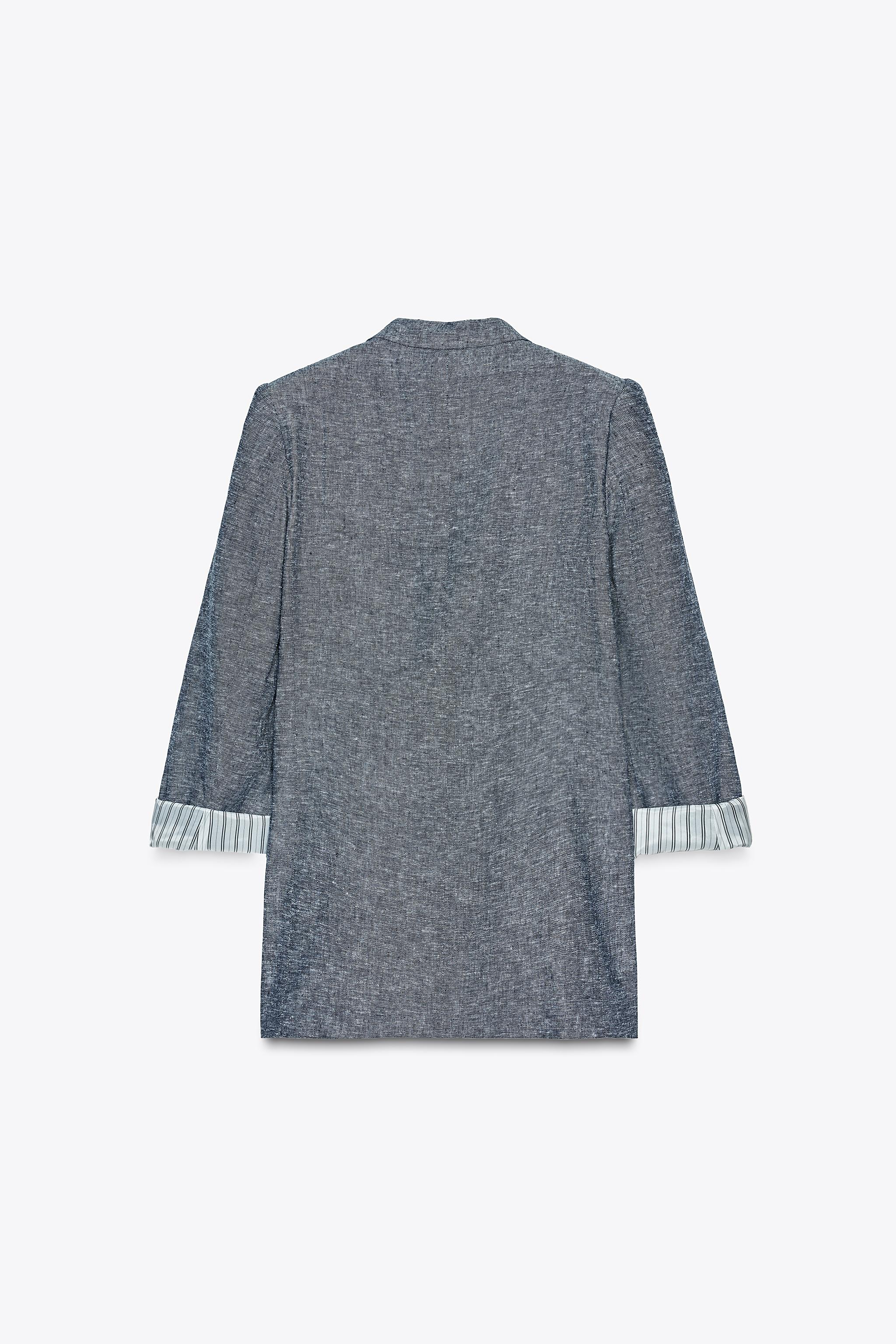 リネンロールアップスリーブブレザー - インディゴブルー | ZARA