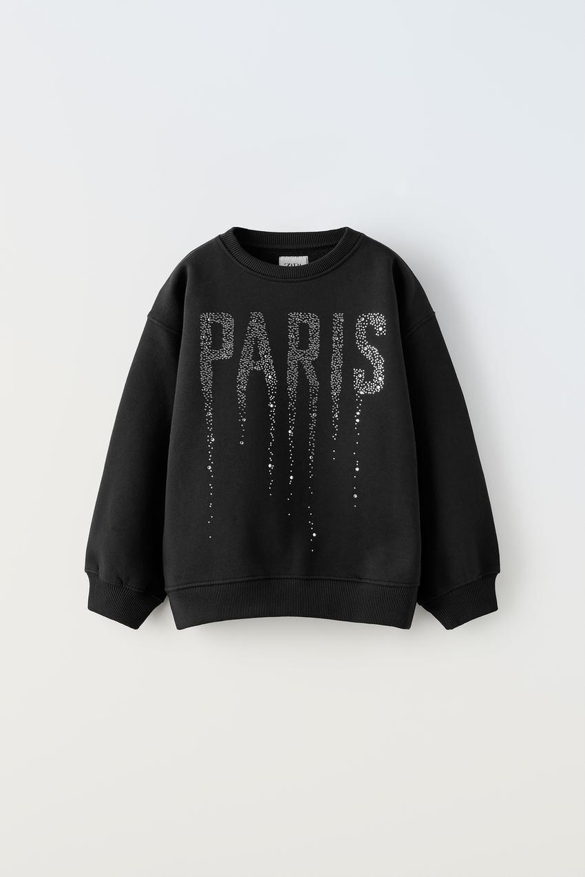 RHINESTONE “PARIS” SWEATSHIRT - Black
