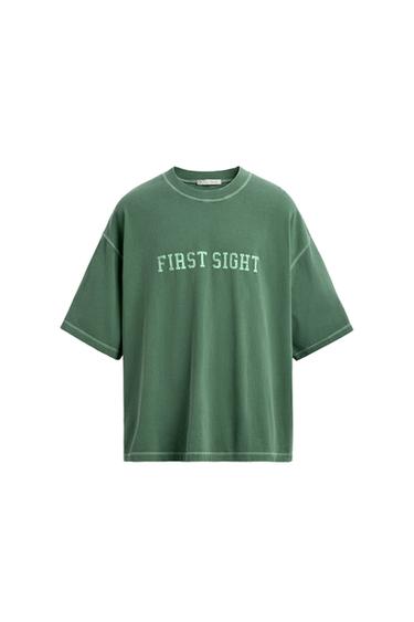 CAMISETA BOXY FIT LAVADA GRÁFICOS - Verde de Zara