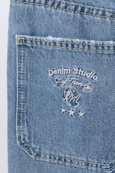 EMBROIDERED FRAYED DENIM BERMUDA SHORTS - Mid-blue by Zara - Image 3