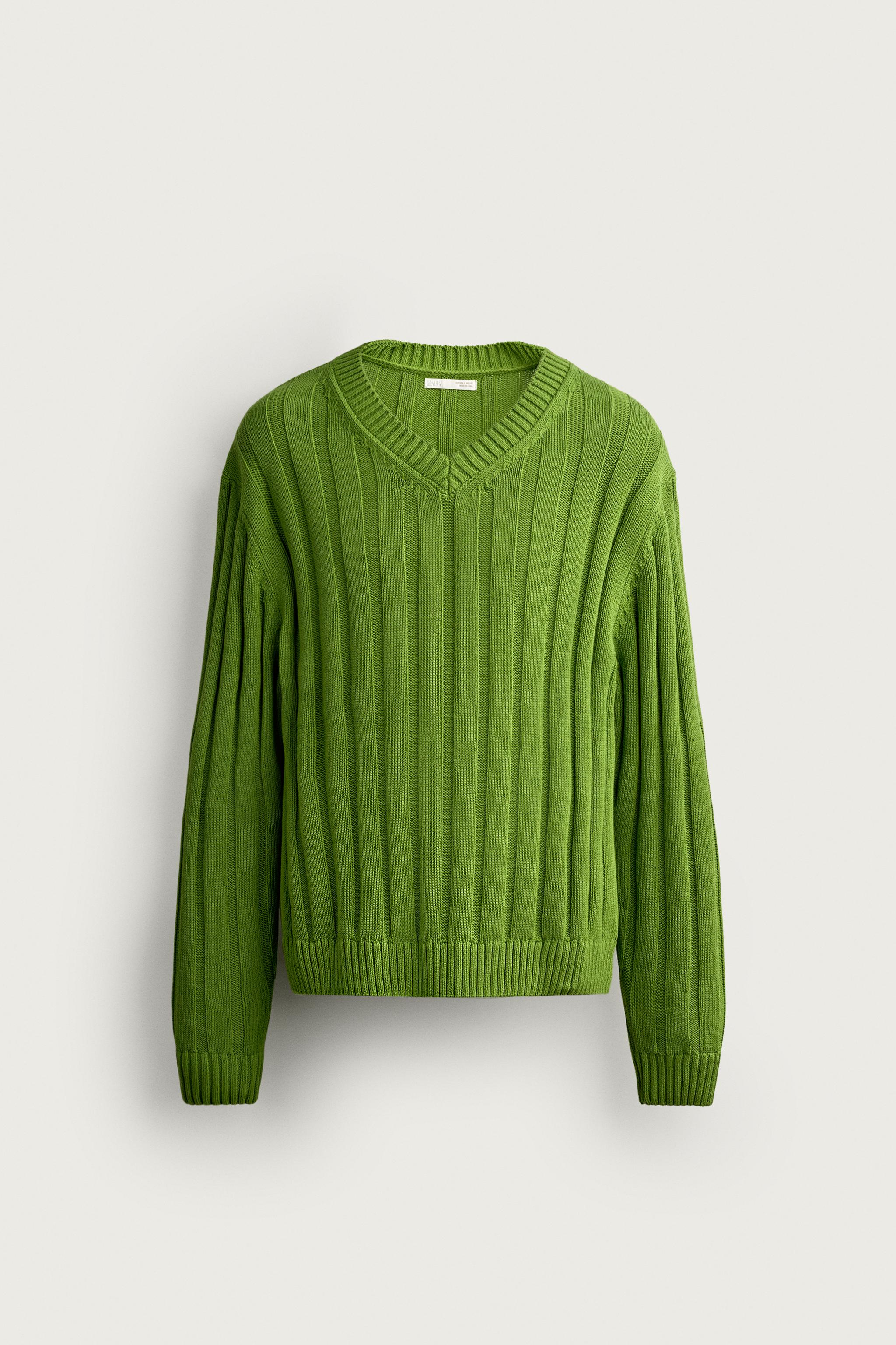 RELAXED FIT RIBBED SWEATER — Green