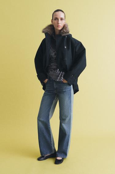 TRENCH COL EFFET FOURRURE ZW COLLECTION - Bleu marine de Zara - Image 5