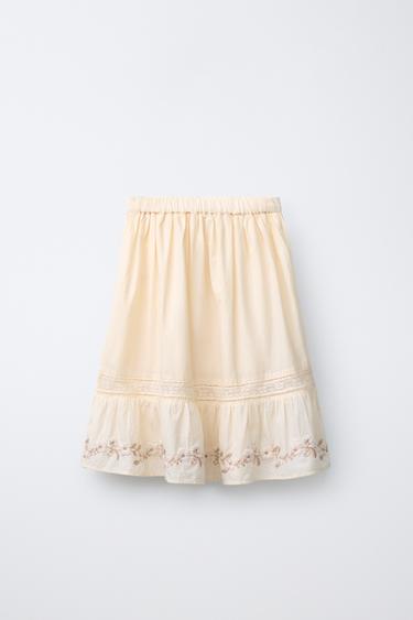 JUPE MI-LONGUE BRODÉE - Écru de Zara - Image 1
