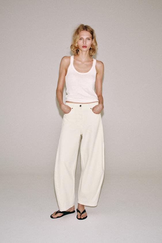 Zara ZW COLLECTION MID-RISE BALLOON JEANS - Oyster-white - Image 0