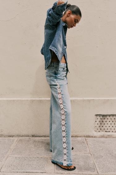 Z1975 WIDE-LEG HIGH-WAIST JEANS WITH CROCHET TRIM - Mid-blue by Zara - Image 2