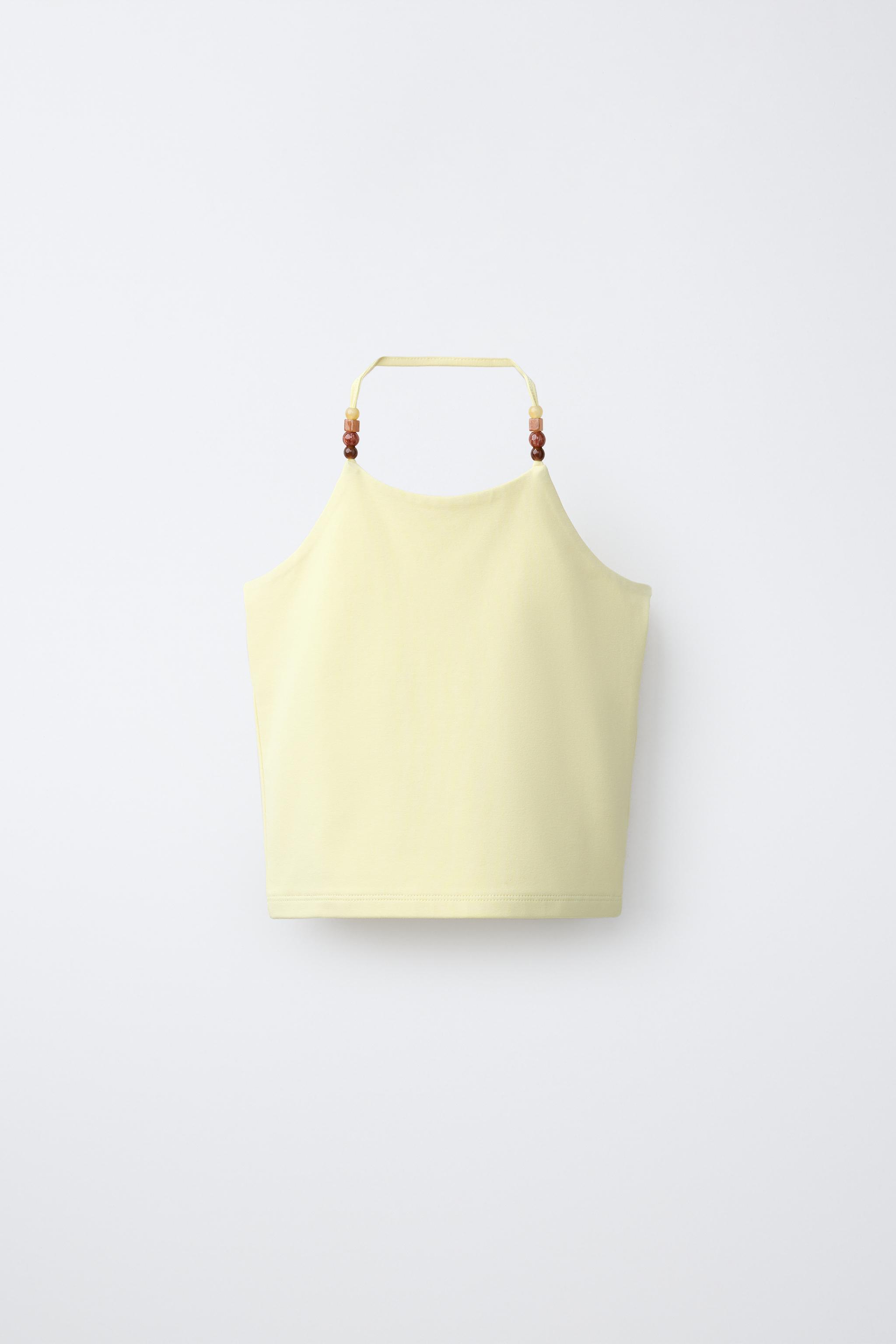 BEADED HALTER TOP — Yellow