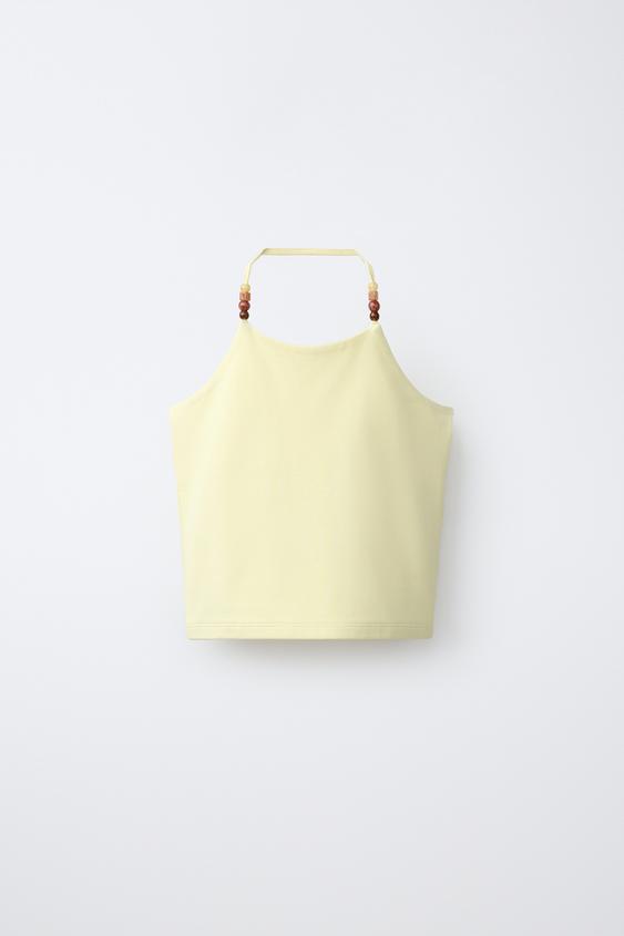 TOP HALTER ABALORIOS - Amarillo de Zara - Imagen 0