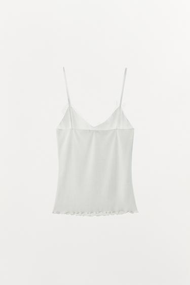 LACE POINTELLE STRAPPY TOP - White by Zara - Image 3