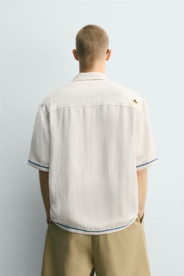 CHEMISE EN VISCOSE ET LIN AVEC BRODERIES EN CONTRASTE - Blanc de Zara - Image 2