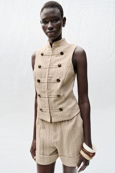 SLEEVELESS BUTTON SHIRT - Sand by Zara