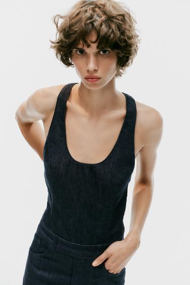 COMBINAISON LONGUE EFFET DENIM À BRIDES CROISÉES - Indigo foncé de Zara - Image 2