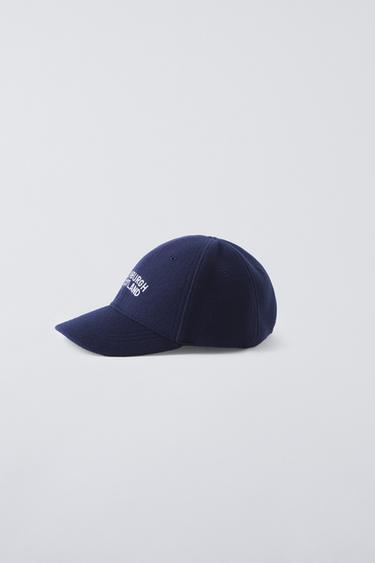 Zara EMBROIDERED TEXT CLOTH CAP - Blue