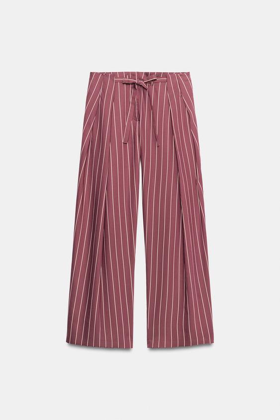 STRIPED PLEATED TROUSERS - Burgundy by Zara - Image 0