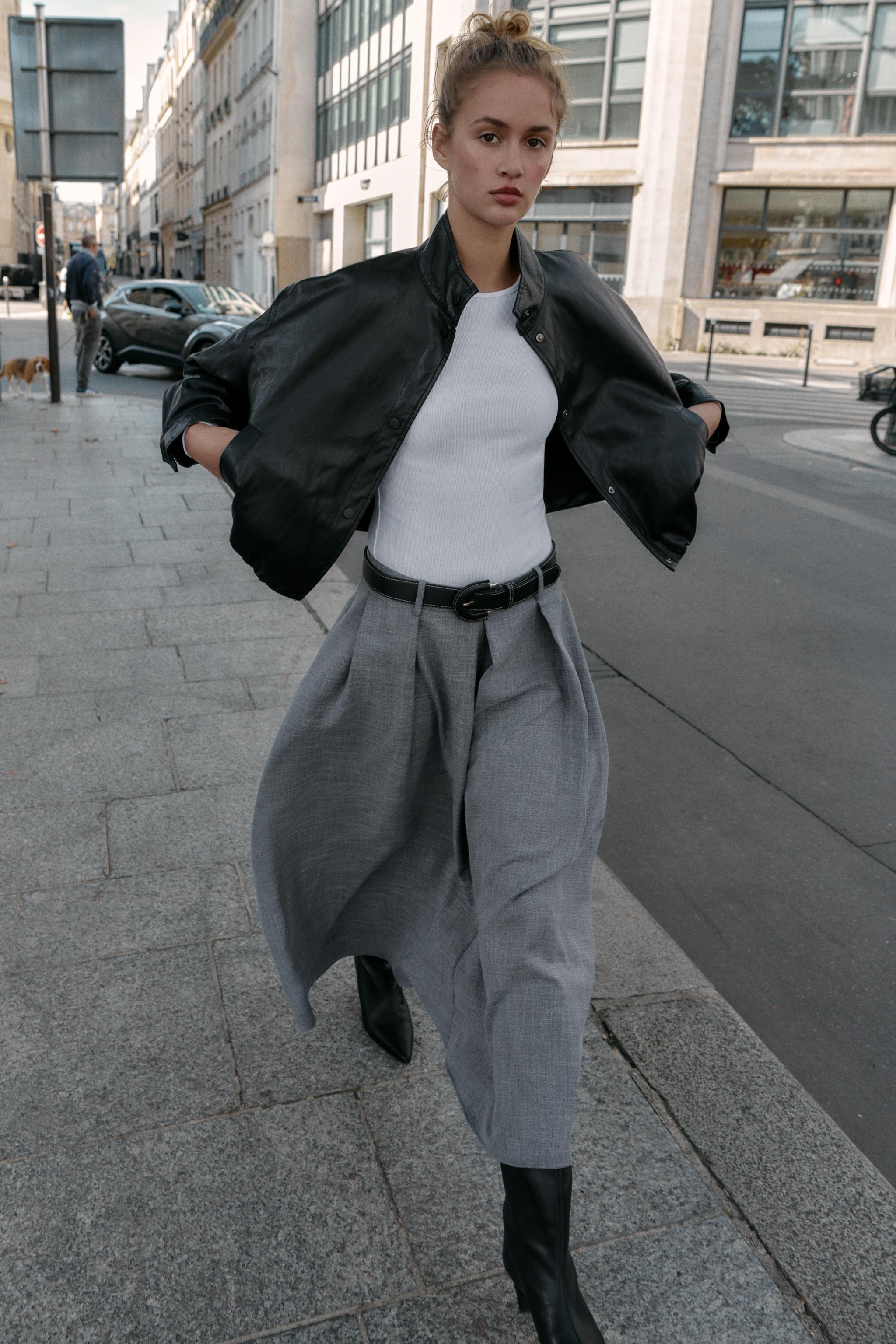 PLEATED BELTED MIDI SKIRT - Gray | ZARA United States