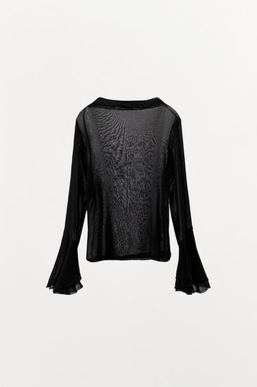 Zara RUFFLED COMBINATION TOP - Black - Image 0