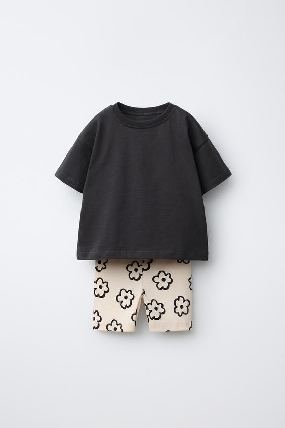 PRINTED T-SHIRT AND CYCLING RIB LEGGINGS SET - Anthracite grey by Zara - Image 0