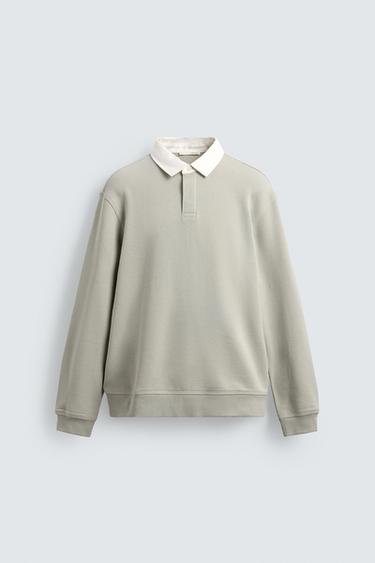 SUDADERA POLO CUELLO CONTRASTE - Verde Salvia de Zara