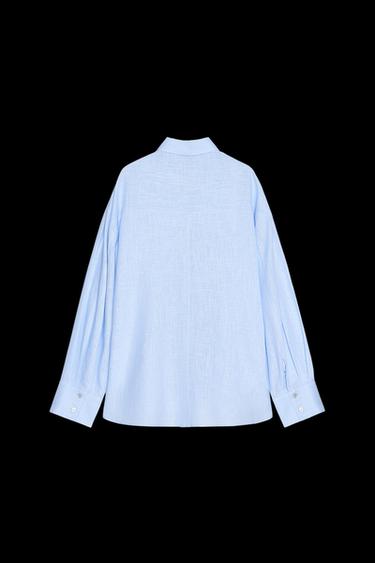 OVERSIZE LINEN BLEND SHIRT - Light blue by Zara