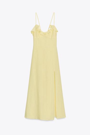 ROBE MIDI AVEC RAMIE VOLANTÉE - Jaune de Zara - Image 6