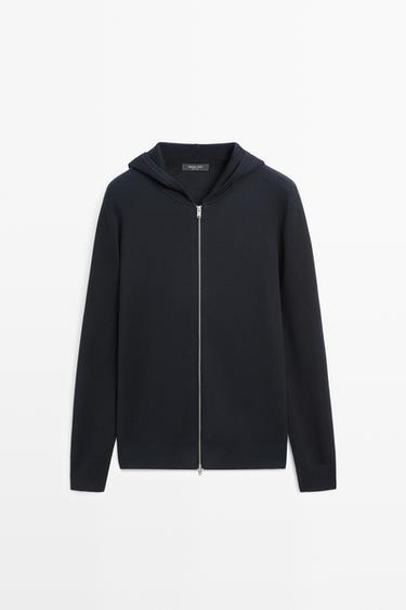 Zara 100% cotton hooded knit cardigan - Navy blue - Image 0
