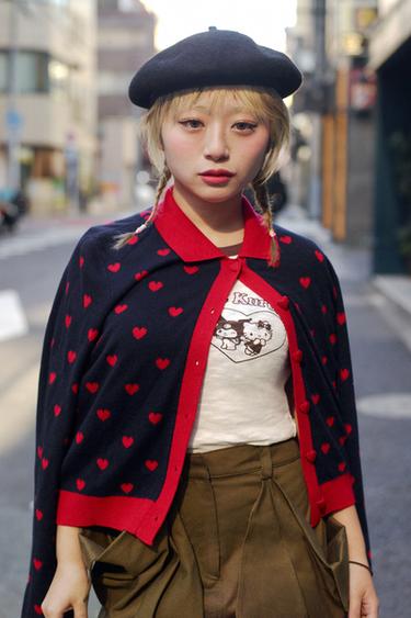 ハート柄ジャカードニットカーディガンネイビーブルーZaraのハート柄ジャカードニットカーディガン - ネイビーブルー 