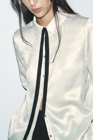 CAMISA SATINADA LAZO - Crudo de Zara