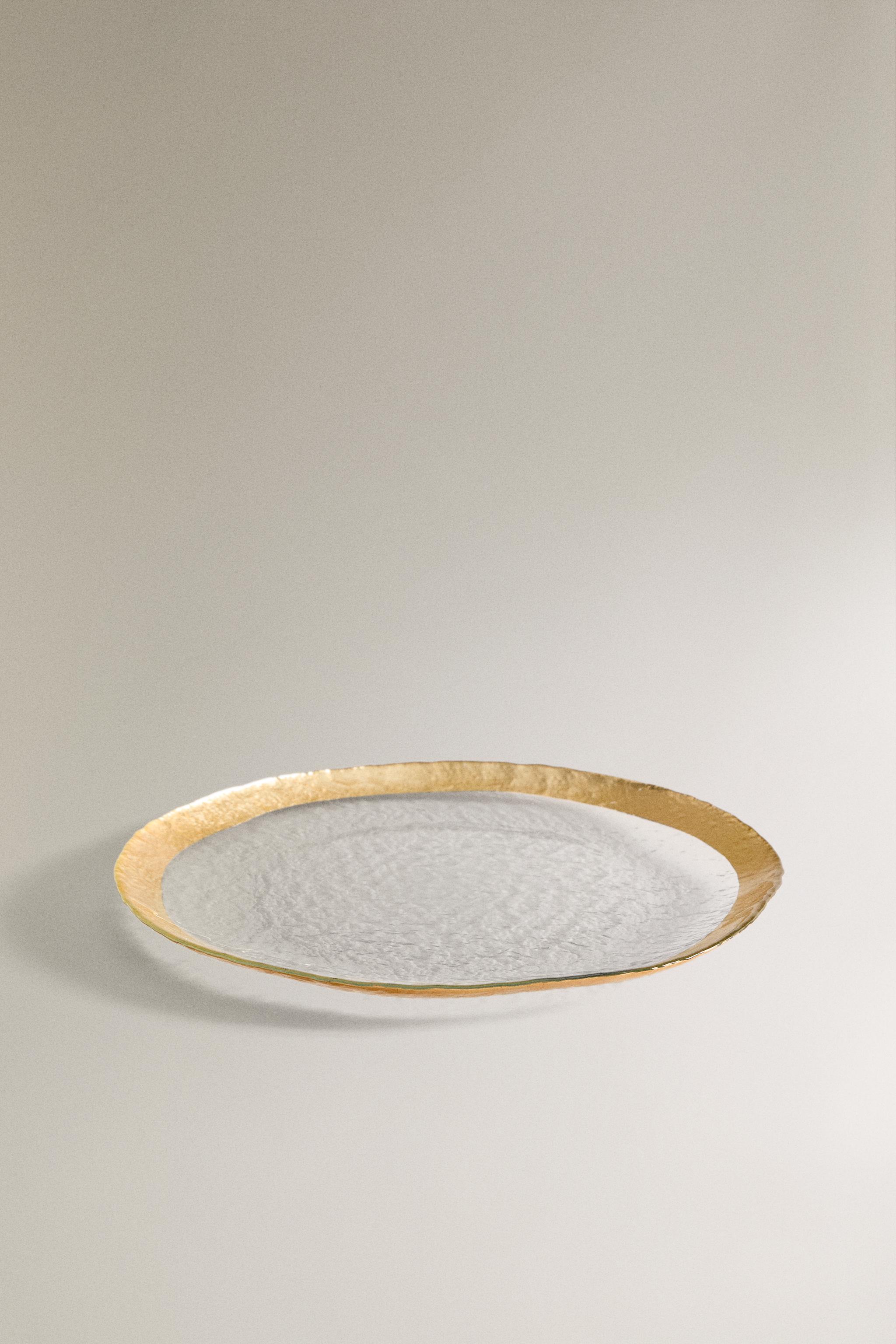 GLASS SERVICE PLATE WITH RIM — Gold