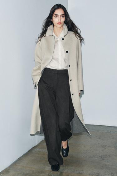 Zara 羊毛混紡長版大衣 ZW COLLECTION LIMITED EDITION - 裸色