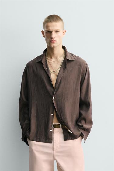 RELAXED FIT FLOWING SHIRT - Brown by Zara