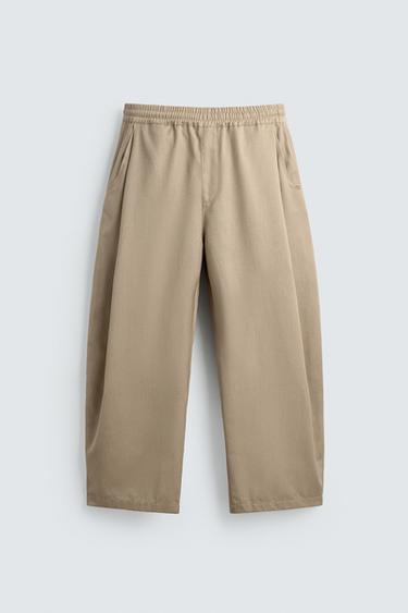Zara 打褶氣球版型長褲 - 米色
