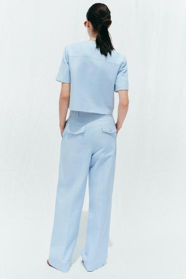 PANTALON DROIT BOUTON MÉTALLIQUE - Bleu ciel de Zara - Image 3
