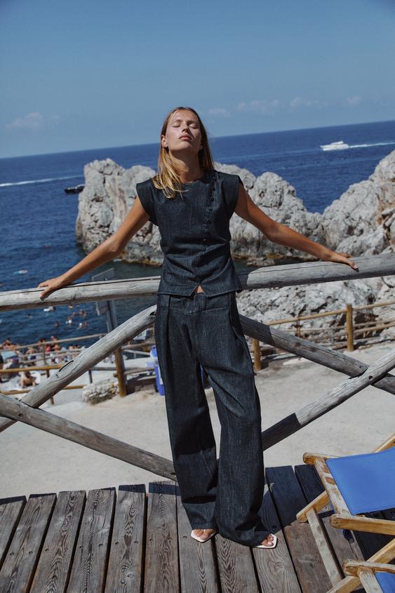 TOP Z1975 EN DENIM À BOUTONS REVÊTUS - Bleu de Zara - Image 0