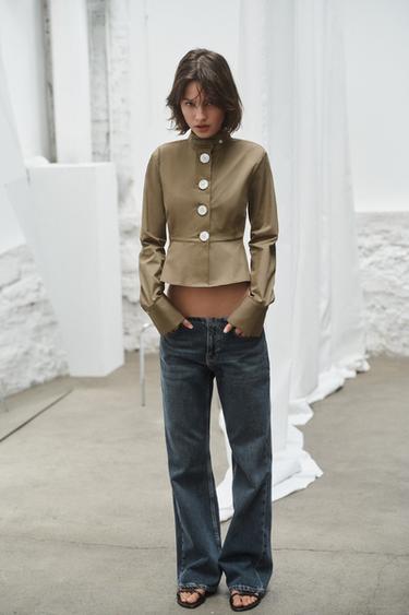 BUTTONED POPLIN SHIRT - Dark khaki by Zara